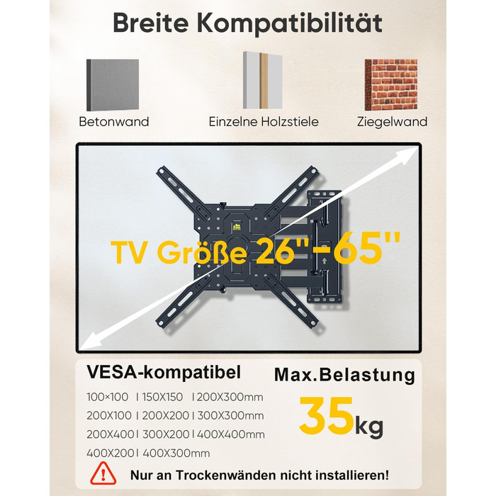 Кронштейн для телевізора FORGING MOUNT поворотний 26-65 дюймів, VESA 400x400, до 35 кг, подовжений 1035 мм