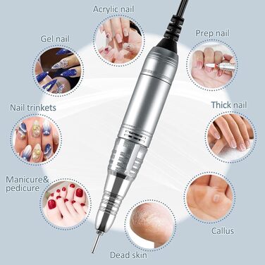 Електричний апарат для манікюру та педикюру Madenia TouchPro – професійний фрезер для гелевих нігтів з HD-дисплеєм та 6 насадками (сірий)