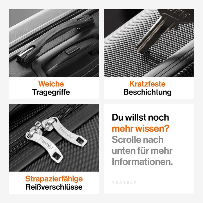 Набір валіз Travely з полікарбонату (77см, 67см, ручна поклажа), чорний, з TSA замком