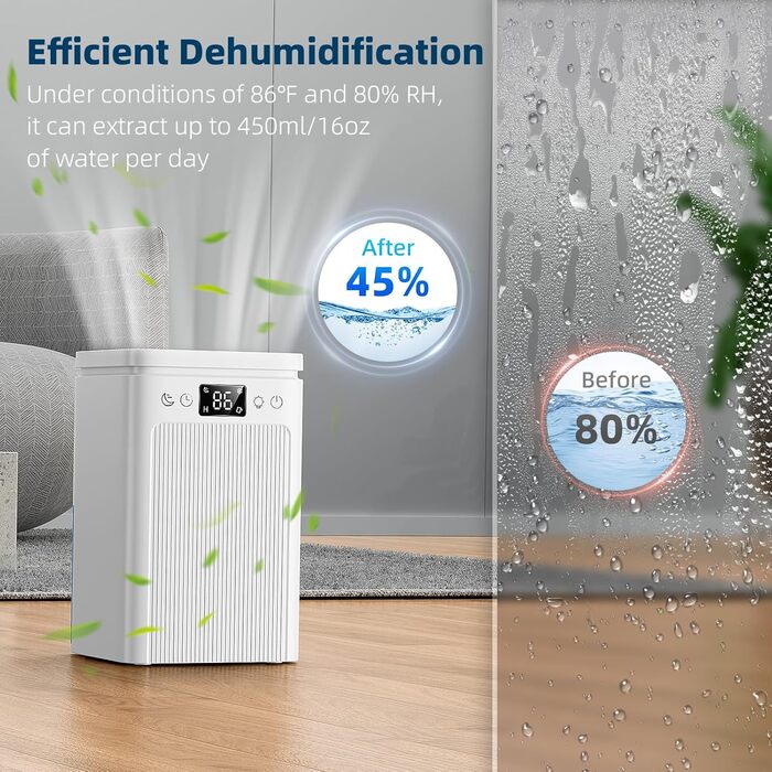 Електричний осушувач повітря 2.2L, портативний, тихий (35dB), з таймером, для спальні/квартири, білий