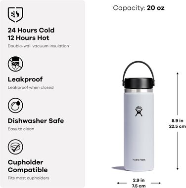 HYDRO FLASK - 1180ml (40oz) Water Bottle - Insulated Stainless Steel Water Bottle - Sports Bottle with Leak-Proof Flex Cap Lid & Strap - Dishwasher Safe Thermos Bottle - Wide Mouth Opening - (590 ml, Douglas Fir Green)