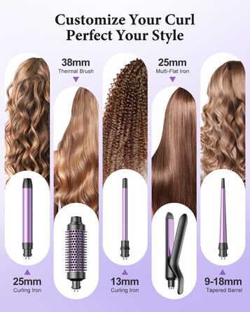 BESTOPE PRO Локкенстаб: Набір для створення локонів 5 в 1 з плойкою, термощіткою, 3 локкенстабами (9мм-25мм) для великих локонів, 13 температур, керлер для волосся з термозахисним покриттям, рукавичка, затискач, колір Nordlicht Lila