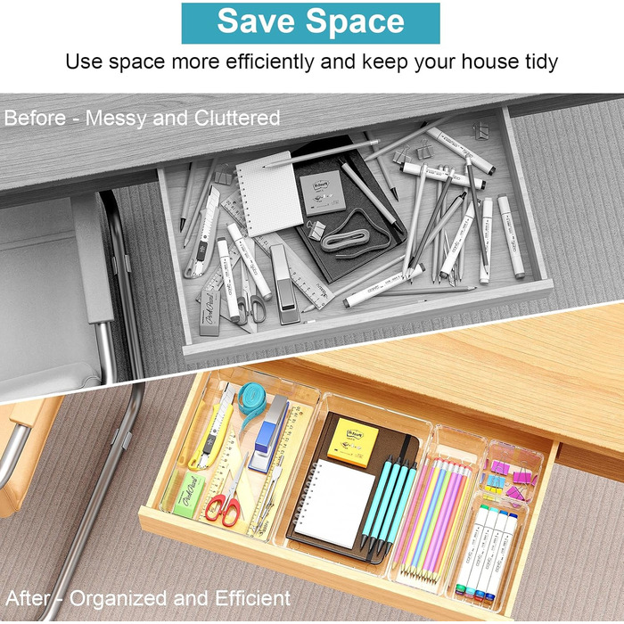 Radikor Drawer Organizer Inserts - 50 Piece Vanity Organizer in 4 Sizes, Drawer Organizer, Make Up Organizer, Drawer Organization System for Desk, Office, Kitchen, Bathroom