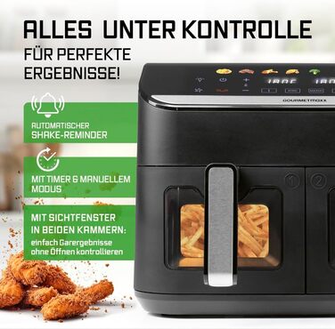 Фритюрниця повітряна Gourmetmaxx AirGenius 9 л з 2 відсіками | 8 програм | Мульти-кухня для 8 осіб | Сенсорний дисплей