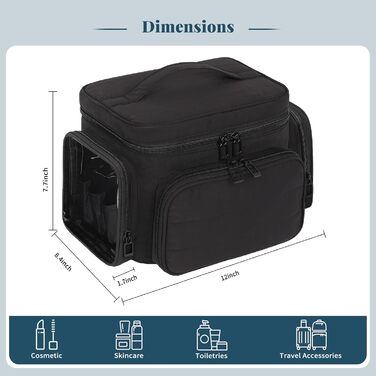 Косметичка для подорожей, велика, чорна: органайзер для макіяжу з відділенням для пензлів, дамська косметичка
