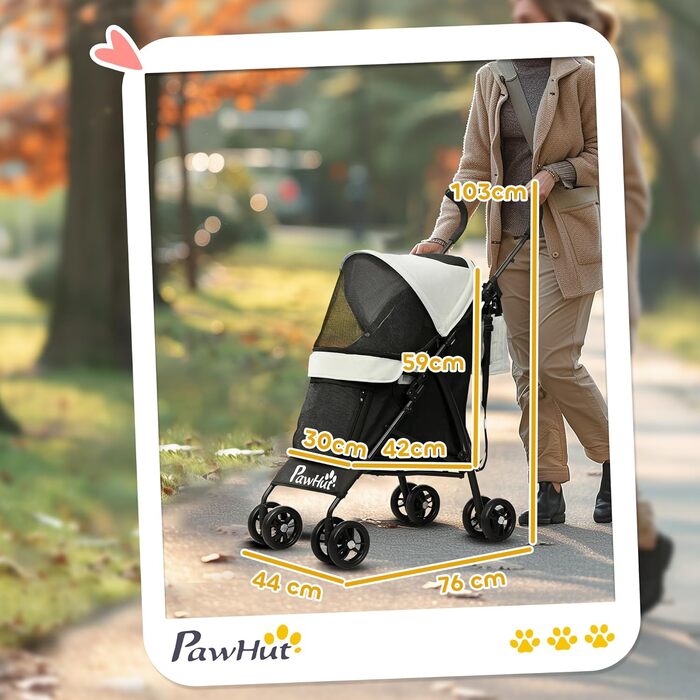 Візок для собак PawHut - блакитний, з регульованим козирком, складний, з подушкою, тримачем для чашок та кишенею для зберігання