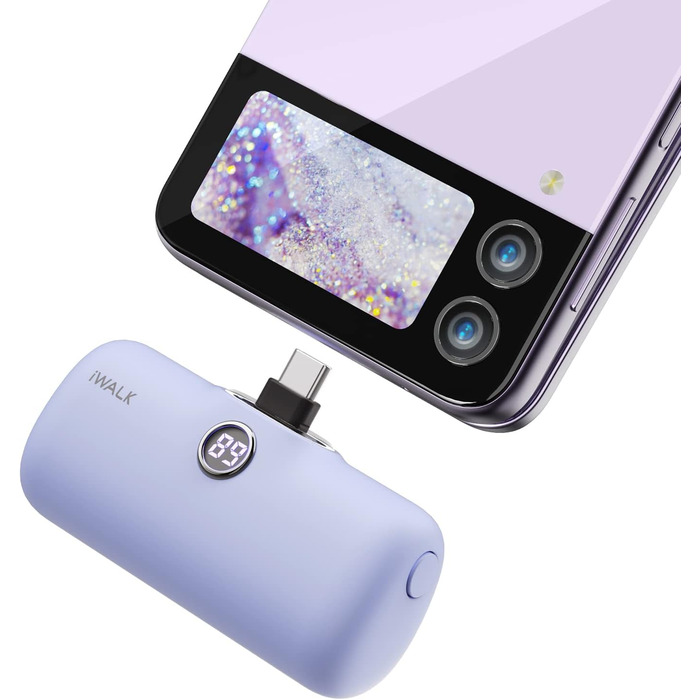 Powerbank iWALK 4800mAh 20W: Швидка зарядка, компактний акумулятор для iPhone, Samsung, Xiaomi, рожевий/фіолетовий