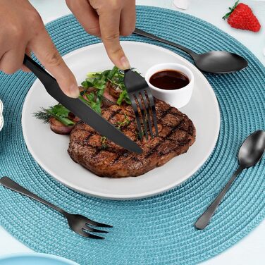 Cutlery Set for 6 People, 30-Piece Matte Black Cutlery Set, Cutlery Set including Knife, Fork, Spoon, Black Stainless Steel Cutlery Sets, Matte & Dishwasher Safe