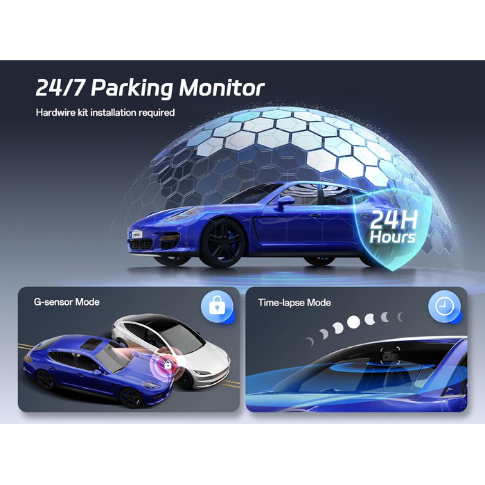 Автомобільний відеореєстратор Pelsee 4K Dashcam (передній та задній) з сенсором STARVIS 2, 3.39'' IPS дисплеєм, 24Гн паркуванням, 5.8GHz WiFi, HDR, WDR, ADAS, GPS та карткою пам'яті 64ГБ