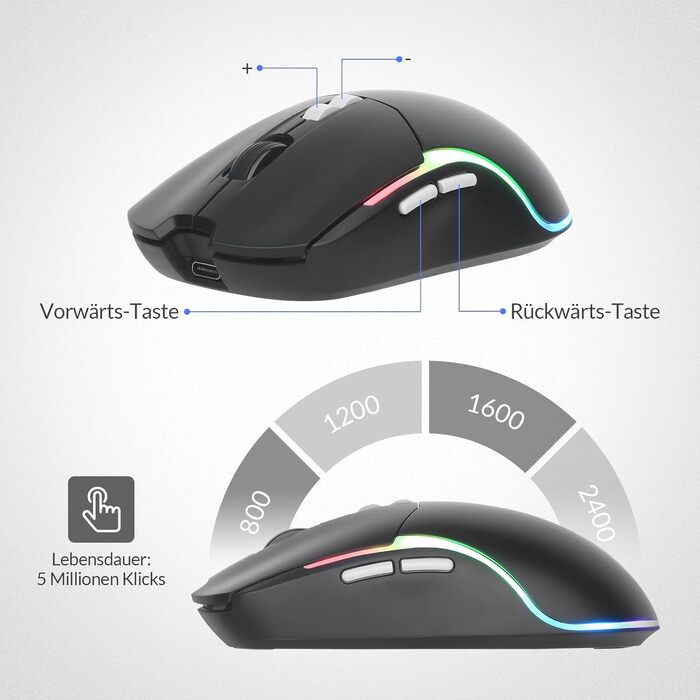 Бездротовий ігровий комплект клавіатури та миші Rii: Bluetooth + 2.4GHz, LED-підсвітка, QWERTZ