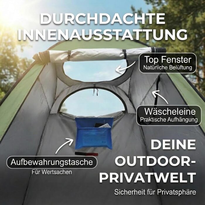 Зручне намет-туалет CLIPOP: портативна душова кабіна, ширма, захист від сонця, водонепроникність, 120x120x190 см, зелений