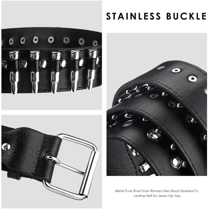 Металевий ремінь з пірсингом у стилі панк-рок для жінок та чоловіків
