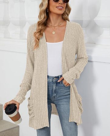 Кардиган жіночий Strickjacke Eegant бежевого кольору, розмір XXL. Теплий в'язаний кардиган з кишенями, еластичний трикотаж.
