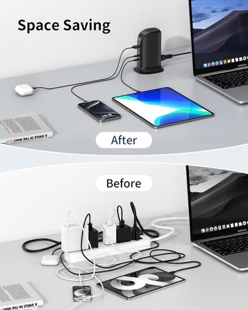 Зарядний пристрій USB-C 55W багатопортовий для iPhone, iPad, Samsung та інших пристроїв - Вежа USB-станція з 5 портами