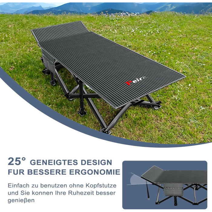 Кемпінгове ліжко Peirhw: складане, широке, з матрацом, до 200 кг, легке та портативне для подорожей