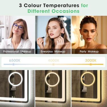 Дзеркало для ванної кімнати S'bagno з підсвічуванням 100x70 см, LED, з пам'яттю, антизапар, 3 колірні температури, регулювання яскравості, HD скло, IP44, горизонтальне/вертикальне (з 5-кратною лупою та Bluetooth)