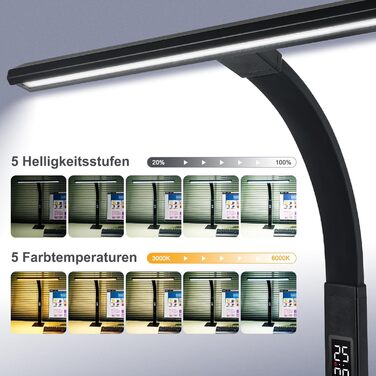 LED лампа настільна диммируемая 12W для офісу, дому та навчання, захист очей, світло дня, гнушийна шийка, 5 кольорів, плавне регулювання яскравості