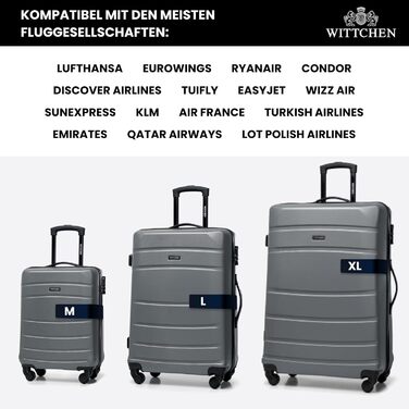 Валіза на колесах WITTCHEN Globe Line S з ABS-пластику, 4 колеса, кодовий замок, телескопічна ручка. Підходить для ручної поклажі Lufthansa, Eurowings, Ryanair, Condor, Discover Airlines. Колір: сірий.