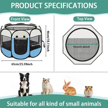 Клітка-загон для собак та котів, портативна, складна, для дому та вулиці, з дверцятами та блискавкою, Pop-Up, для кемпінгу