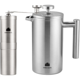 Groenenberg Spar Set 5 | French Press Thermo + Manual Coffee Grinder | French Press + Hand Coffee Grinder made of high-quality stainless steel 350 ml French Press