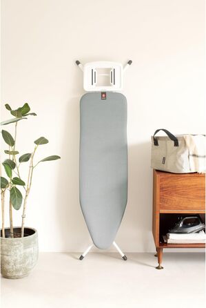 Гладильна дошка Brabantia Bügelbrett B, 124 x 38 см – металізована, 100% Fairtrade-бавовна, стабільна, регульована висота, з підставкою для праски