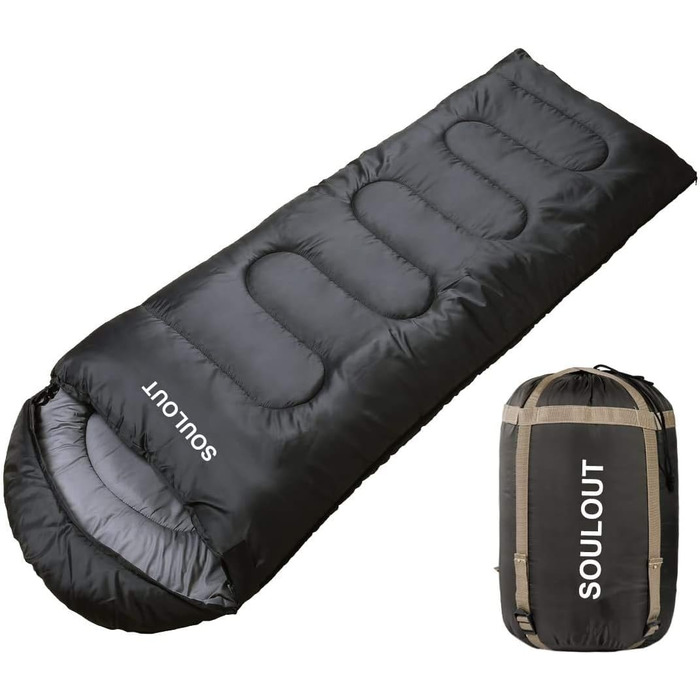 SOULOUT 3-4 Season Sleeping Bag - Waterproof Lightweight Sleeping Bag for Camping, Travel & Outdoor Activities - Ideal for Adults & Kids - 220 x 83 cm Dark Grey / Left Zip