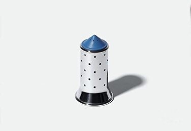 Alessi salt shaker made of stainless steel with lid and closure made of PA, white, 3.5 x 7 x 8.5 cm