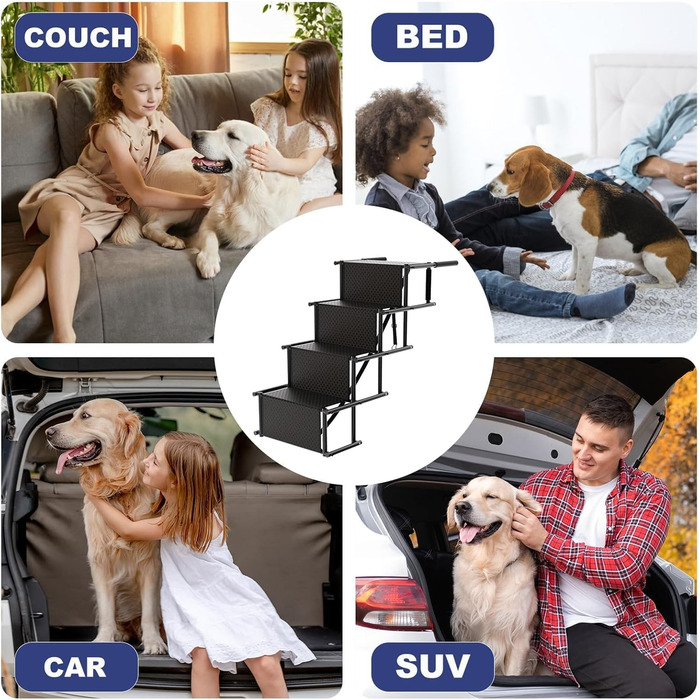 Рампа для собак у автомобіль, складана, 4 сходинки, до 80 кг, для SUV, авто, вантажівка, з принтом лапи, 101х75х47 см