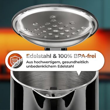 Електричний чайник Aeco AQA NEO з нержавіючої сталі, 1.7 л, 2150 Вт, без BPA, фільтр від накипу, бездротовий, CoolTouch, шампань сріблястий