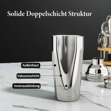 Набір для коктейлів 700 мл, 25 предметів: професійний шейкер, барменський набір з нержавіючої сталі, дерев'яна підставка для приготування напоїв