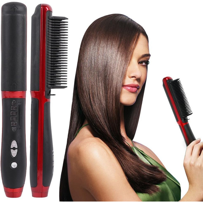 Випрямляч для волосся Pro-Ion: щітка для випрямлення волосся, анти-опік, стилінг (червоний)