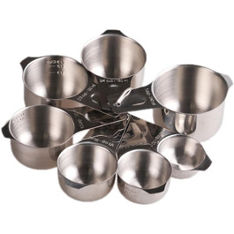 Measuring Cup Set 7, 18/8 Stainless Steel Measuring Cups for Kitchen & Baking, Metric & US Measuring Cups for Dry and Liquid, Metal Measuring Cups with 1/8, 1/4, 1/3, 2/3, 3/4 Cups