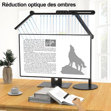 LED настільна лампа 72 см з регулюванням яскравості, денним світлом, підставкою та підсвічуванням, поворотна для офісу та дому, автоматична лампа для роботи та малювання (білий/чорний)