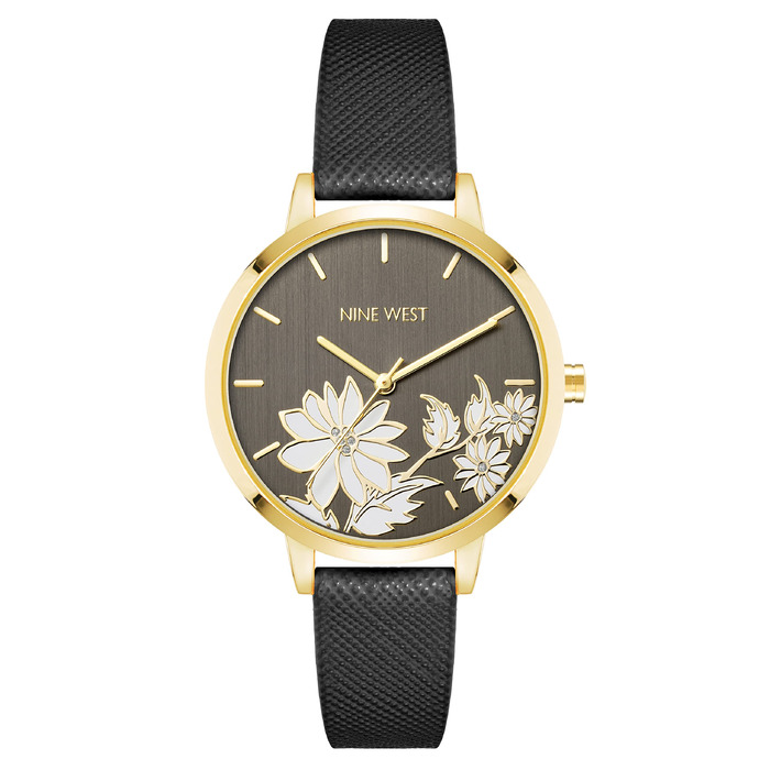 Жіночий наручний годинник Nine West на ремінці (чорний/золотий)