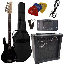 Електробас VISION SOUND Gitarrе JB8BK: Комплект з підсилювачем 45W, чохлом, ремінком, тюнером, кабелем та 3 медіаторами. Long Scale