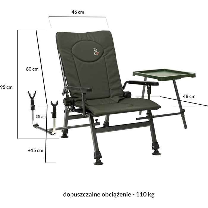 Крісло для риболовлі Carp Angelstuhl F5R ST/P Deluxe з високою спинкою, столиком та тримачем для вудлищ, матеріал: поліестер