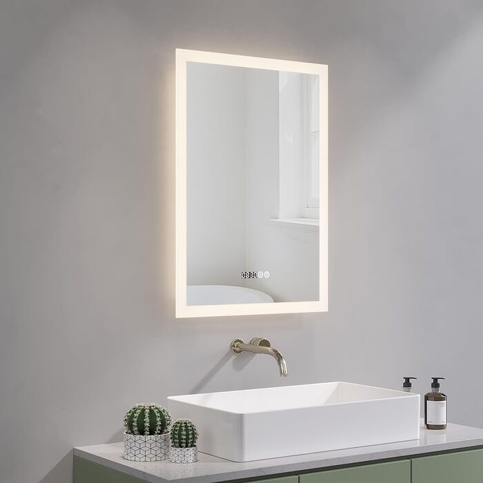 Дзеркало для ванної кімнати AQUABATOS з підсвічуванням 100x70 см LED, антизапар, сенсорне керування, 3 кольори світла, регулювання яскравості