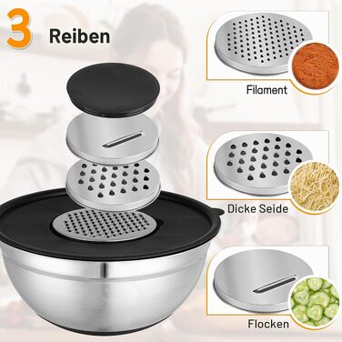 Набір мисок із нержавіючої сталі KUOGAS з герметичними кришками (5 шт.), салатники з тертками та захистом від бризок, штабелювані, для посудомийки