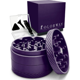 Керамічна млинка для трав COLORWAY 4-в-1, Ø63мм, SafeSeal, з аксесуарами, антипригарна, набір для чищення, темний виноград