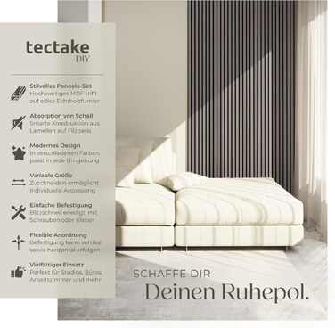 Акустичні 3D-панелі Tectake для стін 120 x 60 x 2,1 см, звукопоглинаючі панелі під дерево для вітальні та кухні, світло-сірий дуб (набір 2 шт.)