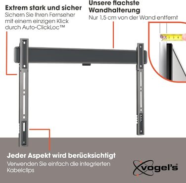 Vogel's Elite TVM 5605 Ultra-Slim TV Wall Mount for 40-100 Inch TVs - 100kg Capacity, VESA 600x400, Universal Compatibility, 1.5cm Profile