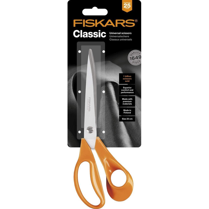 Ножиці для тканини Fiskars 25 см для правші, нержавіюча сталь, помаранчеві, багатофункціональні ножиці з роз’ємними лезами, з чохлом, 23 см, чорні/помаранчеві