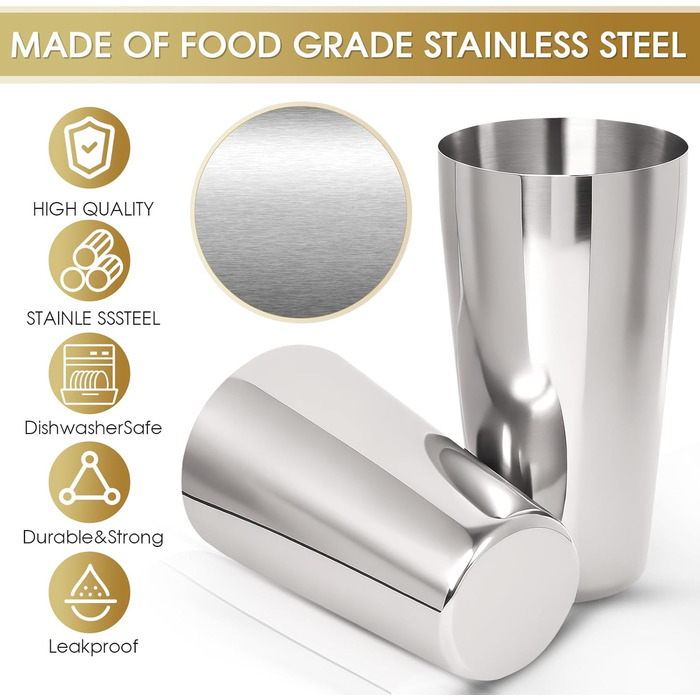 Набір для коктейлів FoiiLiio: професійний шейкер Boston, 12 предметів, нержавіюча сталь