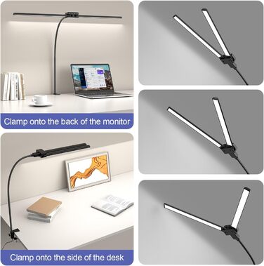 LED настільна лампа EppieBasic 24W з диммуванням, 80 см, кріпленням, захистом очей, регульованим шийним механізмом, таймером, чорного кольору