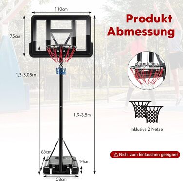 COSTWAY Adjustable Height Basketball Stand - 130-305cm Outdoor Basketball Hoop with Stand & Wheels - Mobile Basketball System with Ball Storage - Hoop System for Kids & Adults - Includes 2 Nets