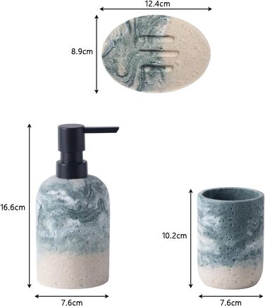 Набір для ванної кімнати 3 в 1: дозатор для мила, мильниця та тримач для зубних щіток, білий (сіро-зелений), DREI