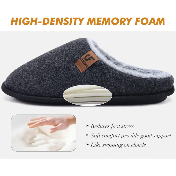 Тапочки чоловічі COFACE з фетру, теплі, зручні, з плюшем, антиковзка гумова підошва, для дому та вулиці, розмір 40-49, чорний, 43 EU