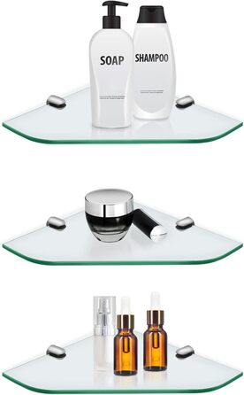 S'AFIELINA Glass Shelf Shower Caddy 6mm Glass Corner Shelf Tempered Glass Shelf Shower Glass Shelf for Bathroom Shower Shelf 23cm x 23cm (3 Piece)