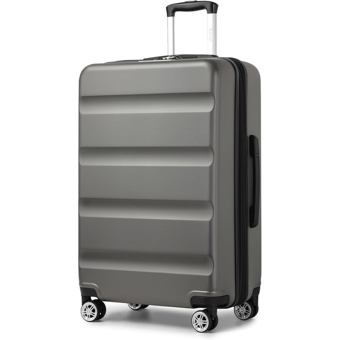 Чемодан-тележка KONO з розширенням, жорсткий корпус, XL, з TSA-замком та 4 колесами, 75x47.5x29.5 см, сірий