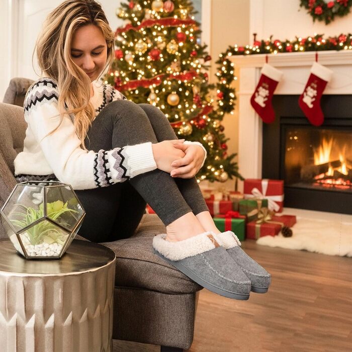 Жіночі домашні тапочки LongBay з вовняного вигляду з піною з пам'яті, м'яке Sherpa-підкладка для дому та вулиці, 38/39 EU, сірі